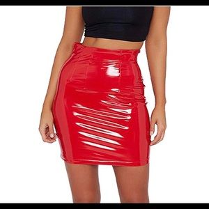 Red vinyl mink skirt
